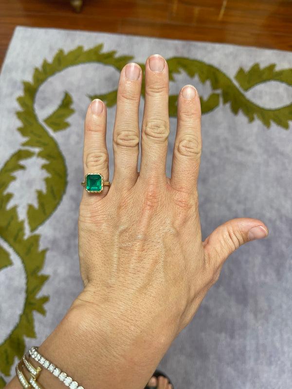 Retrouvai 3.69ct Emerald Heirloom Bezel Ring