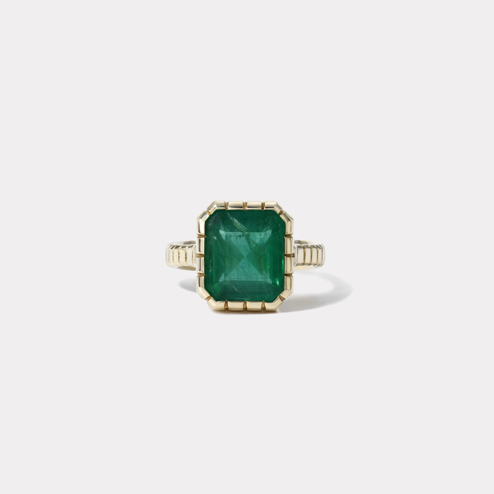retrouvai 3.69ct Emerald Heirloom Bezel Ring