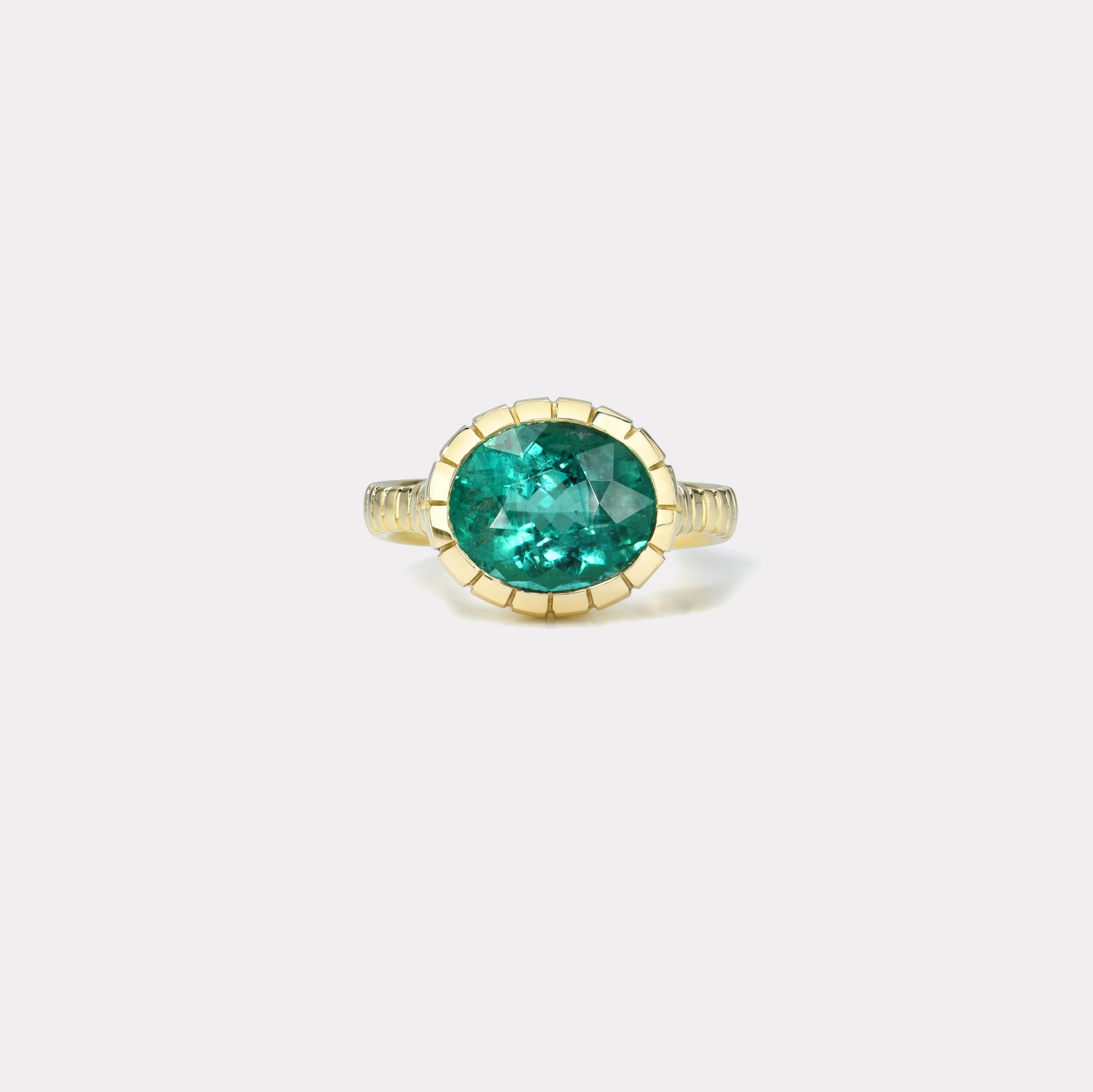 retrouvai 3.82ct Oval Emerald Heirloom Bezel Ring