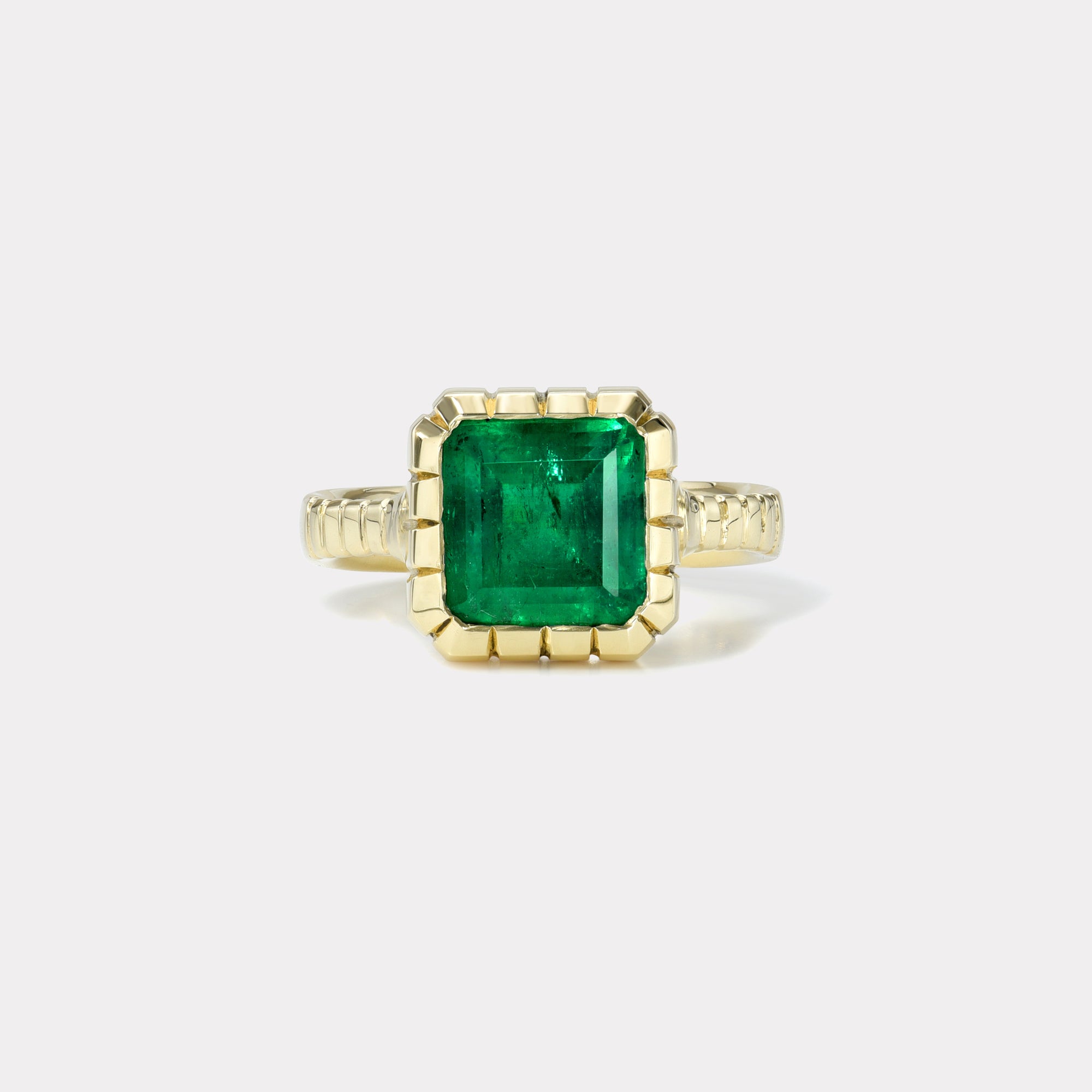 retrouvai 4.17ct Emerald Heirloom Bezel Ring