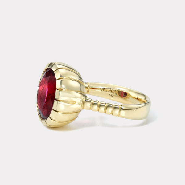 Retrouvai 5.6ct Oval Rubellite Heirloom Bezel Ring