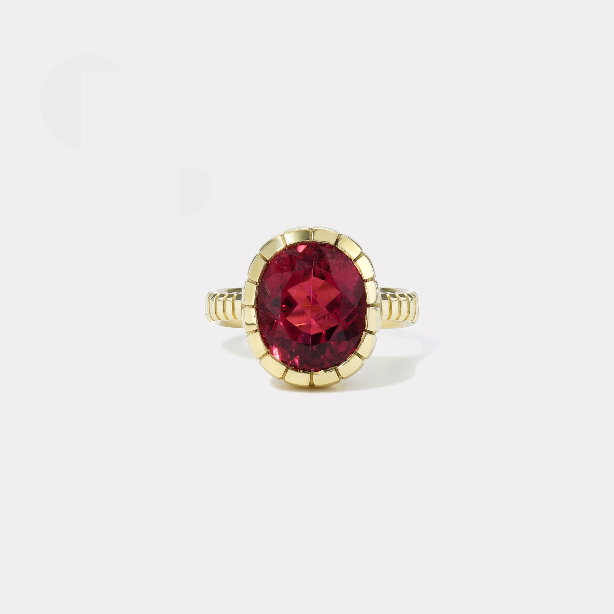 retrouvai 5.6ct Oval Rubellite Heirloom Bezel Ring
