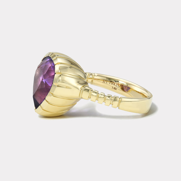 Retrouvai 5.7ct Amethyst Pear Heirloom Bezel Ring