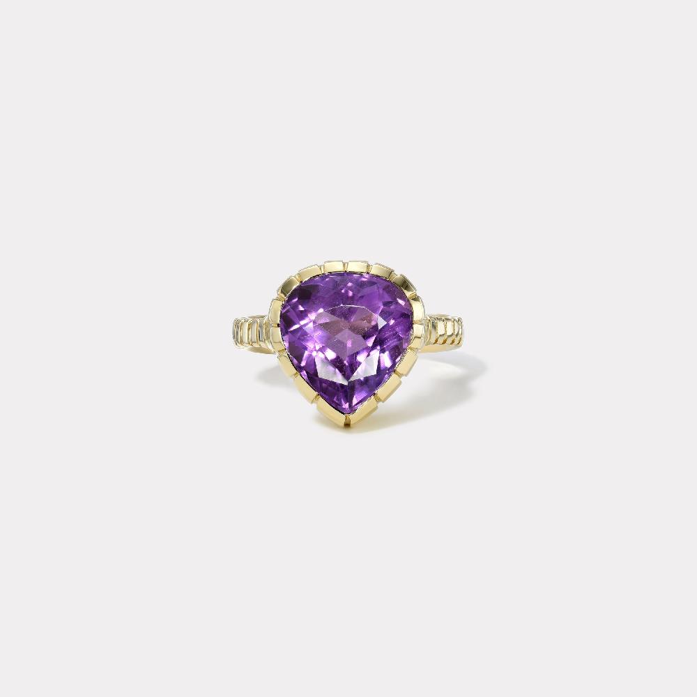 retrouvai 5.7ct Amethyst Pear Heirloom Bezel Ring
