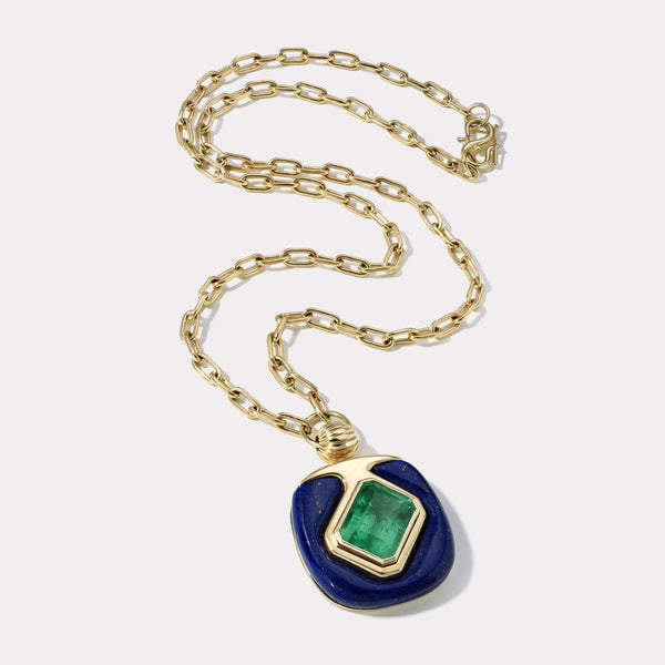 Retrouvai 7.98ct Emerald In Lapis Impetus Pendant