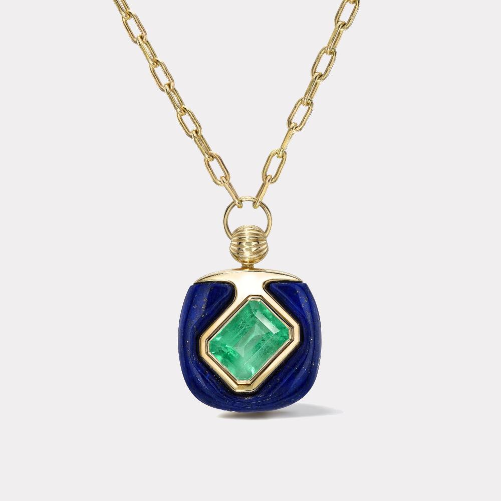 retrouvai 7.98ct Emerald in Lapis Impetus Pendant