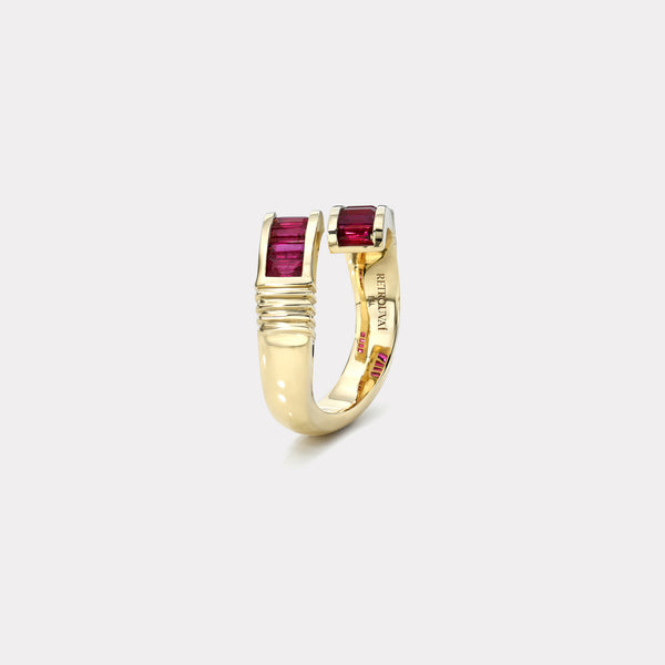 Retrouvai Baguette Buckle Ring - Fuschia Sapphires