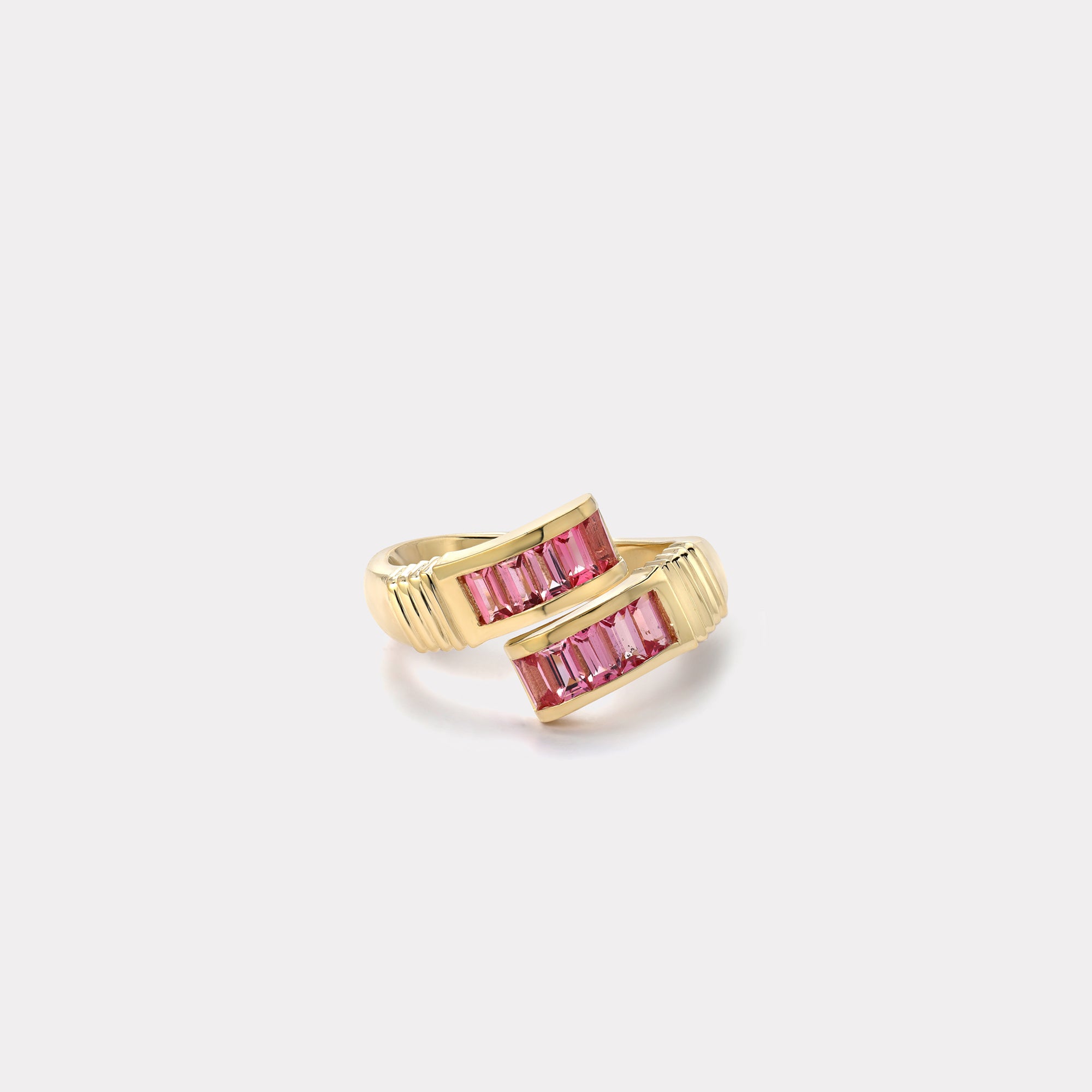 retrouvai Baguette Buckle Ring - Pink Spinel