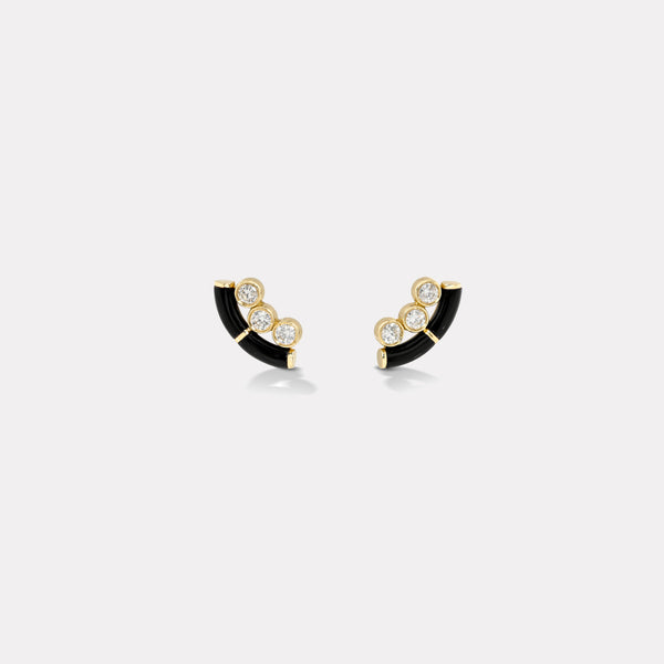 Retrouvai Black Onyx Crested Inlay Diamond Studs