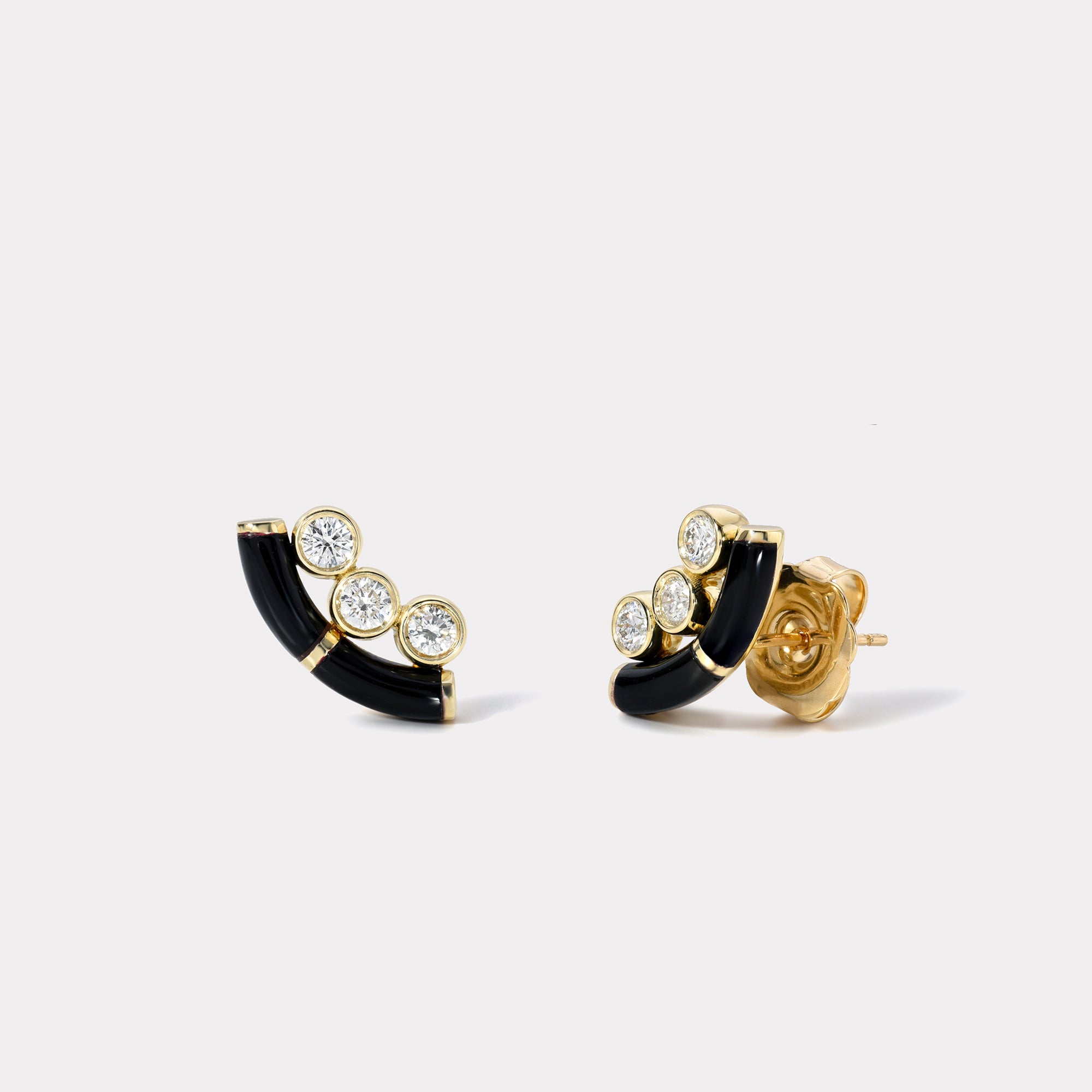 retrouvai Black Onyx Crested Inlay Diamond Studs