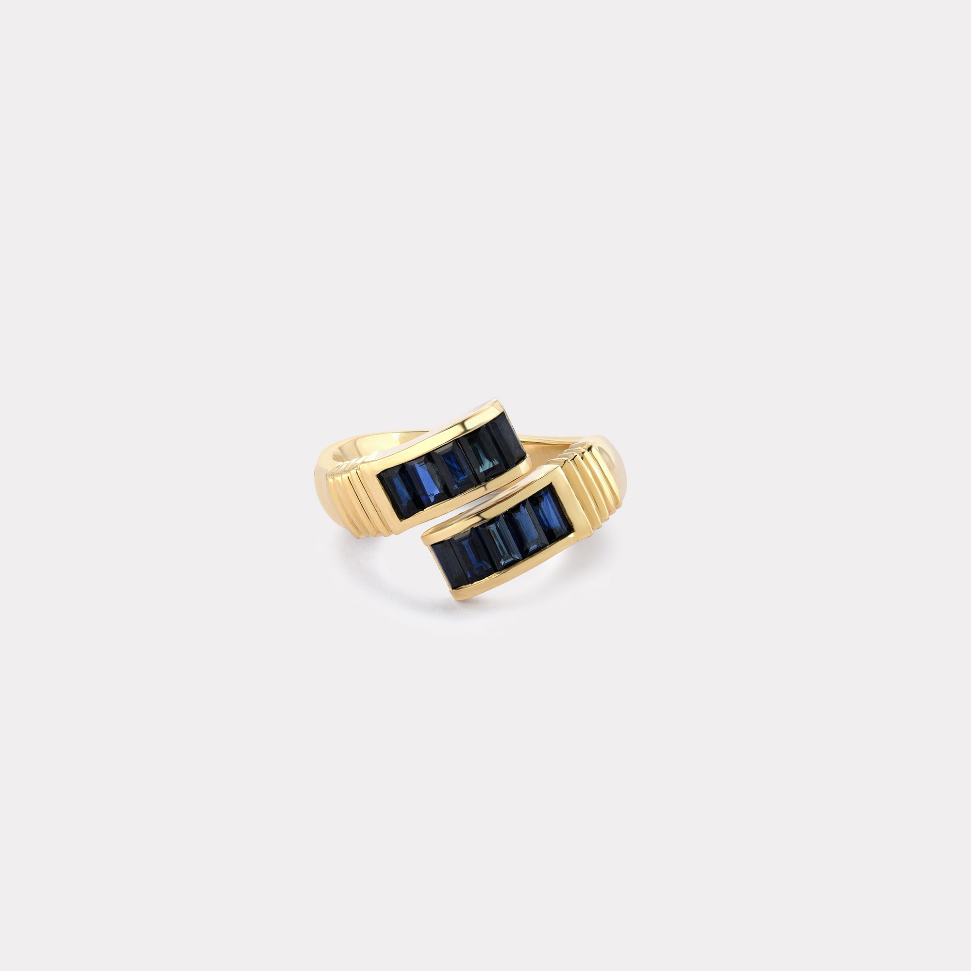 retrouvai Blue Sapphire Baguette Buckle Ring