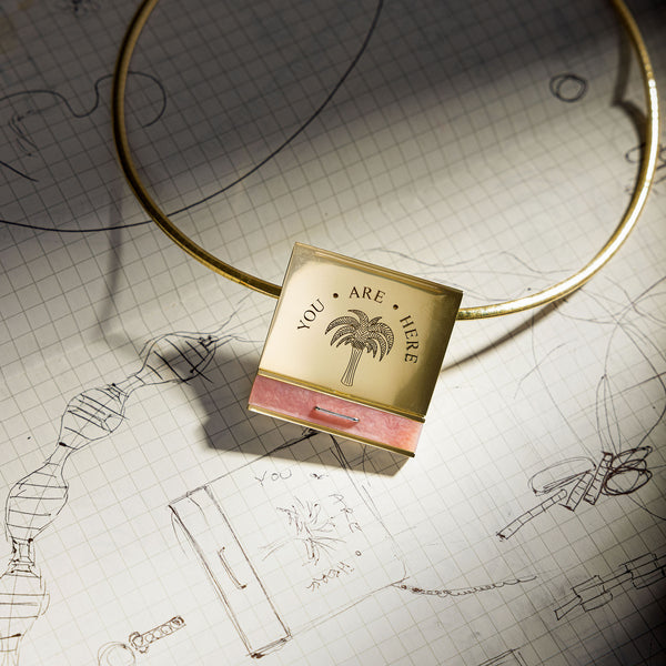 Retrouvai Grandfather Matchbook Pendant - Pink Opal