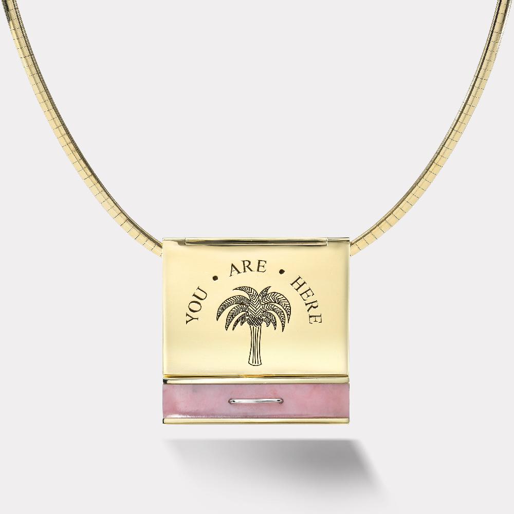 retrouvai Grandfather Matchbook Pendant - Pink Opal