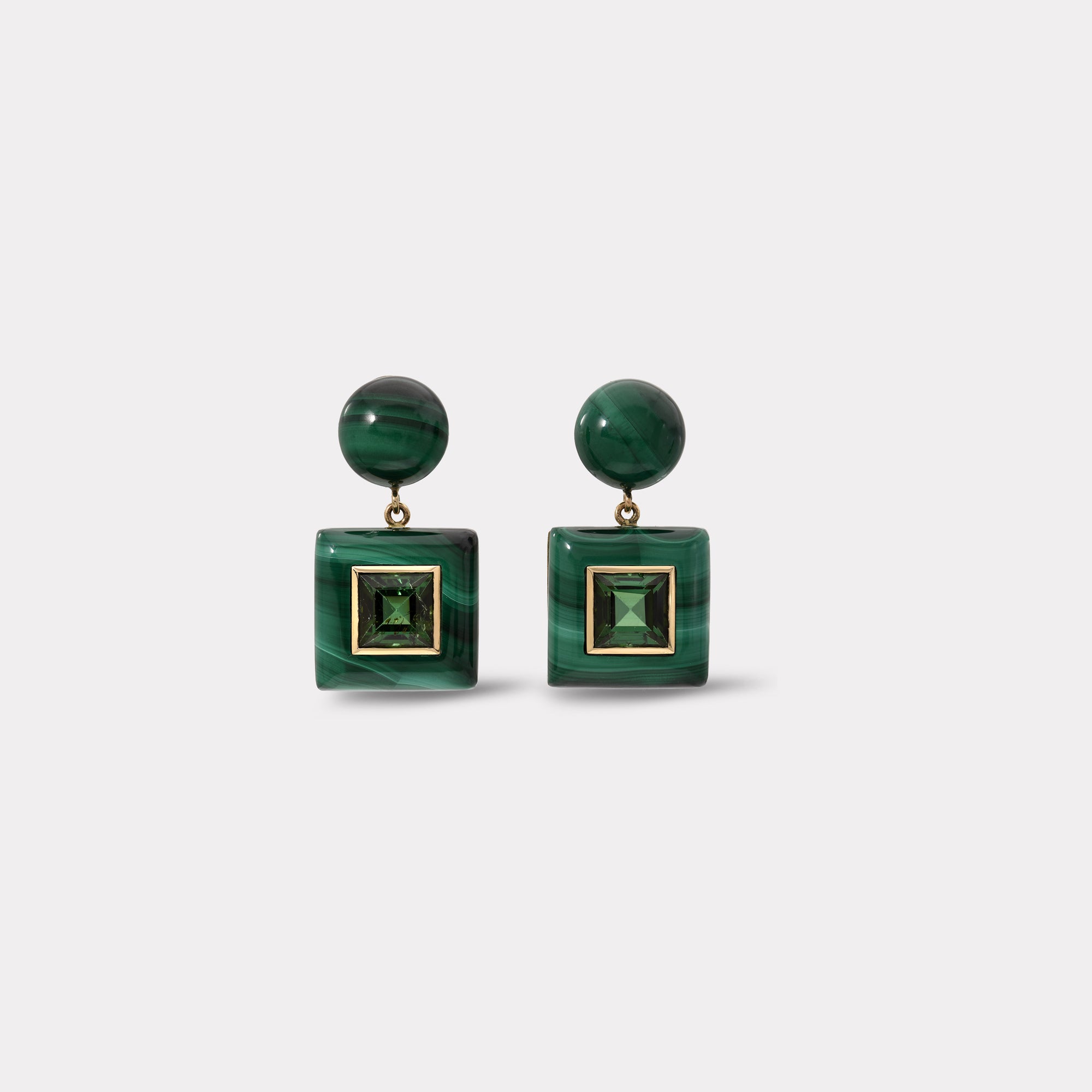 retrouvai Green Tourmaline and Malachite Earrings