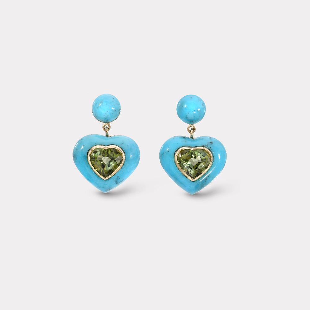 retrouvai Green Tourmaline and Turquoise Earrings