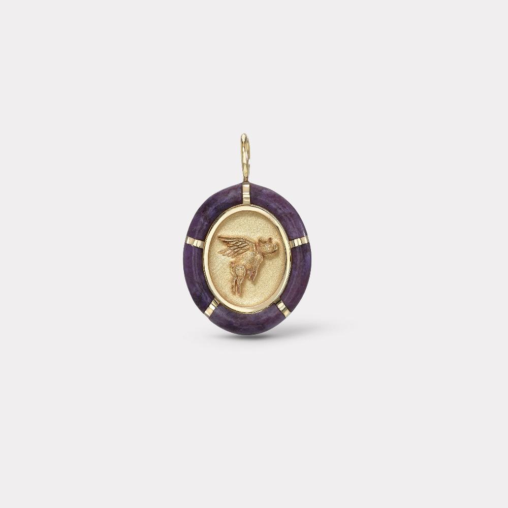 retrouvai Hand Cut Violet Jade Flying Pig Charm