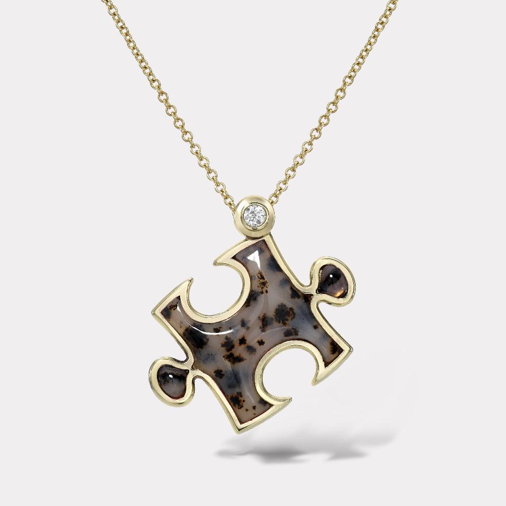 retrouvai Inlay Impetus Puzzle Pendant in Dendrite