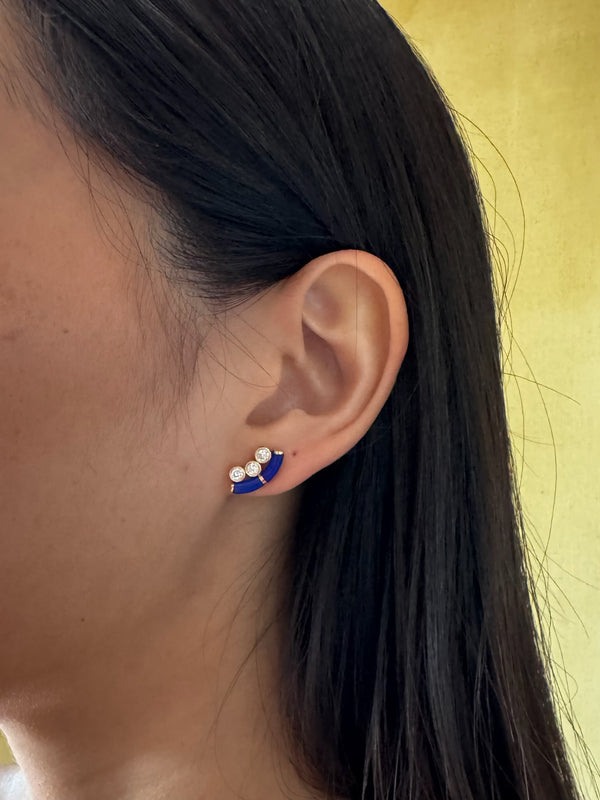Retrouvai Lapis Crested Inlay Diamond Studs