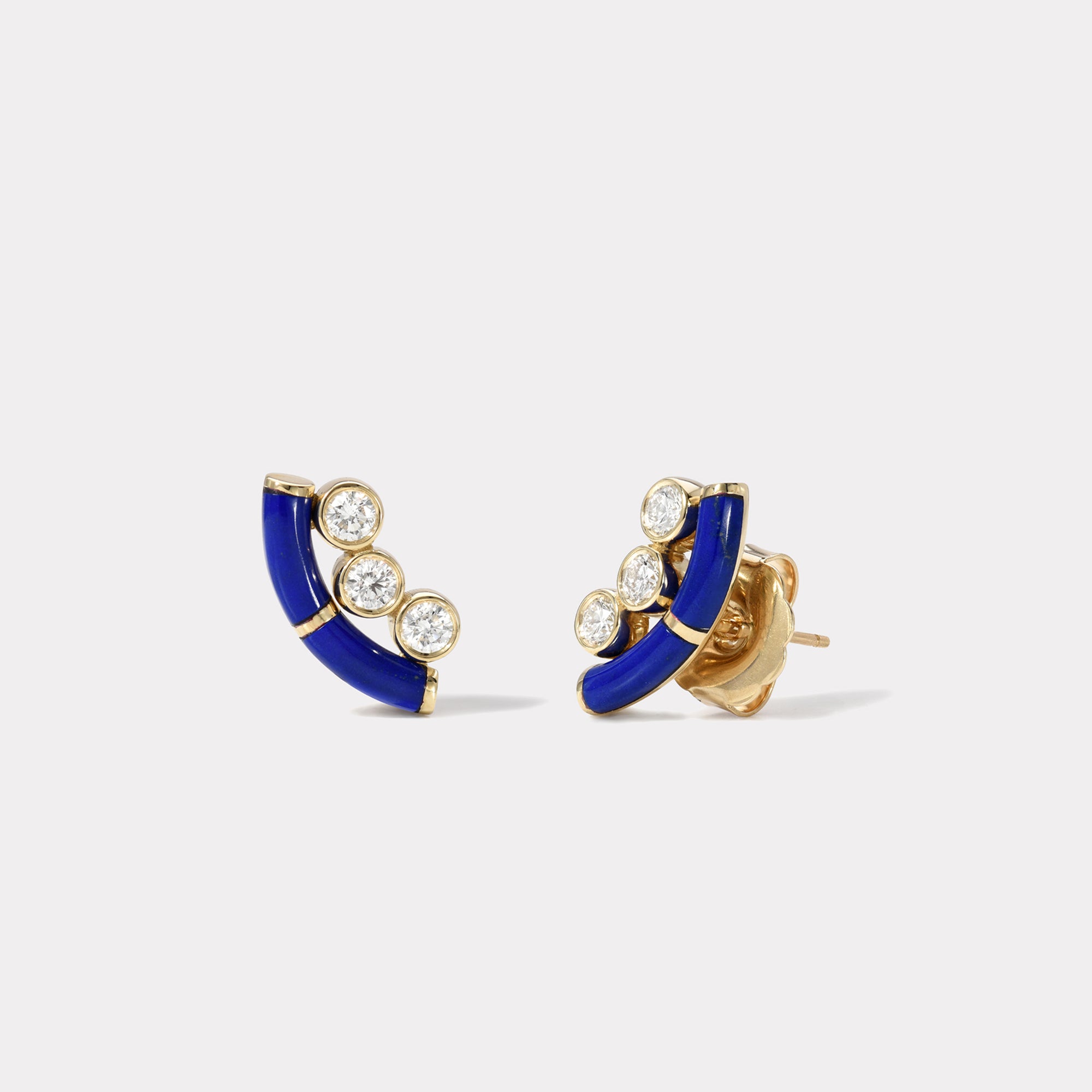 retrouvai Lapis Crested Inlay Diamond Studs