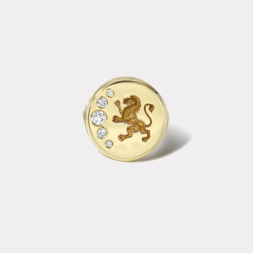 retrouvai Lion Fantasy Signet Ring with Diamonds