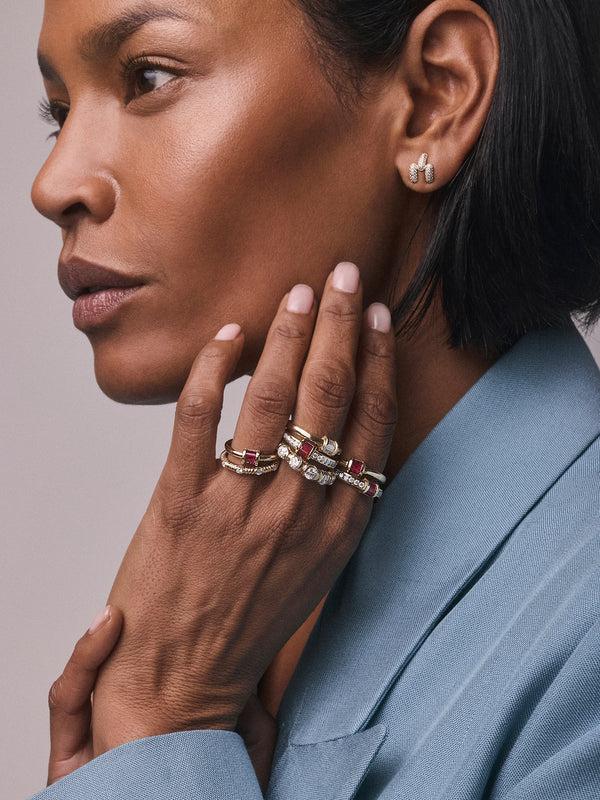 Retrouvai Magna Barrel Ring - Baguette Rubies