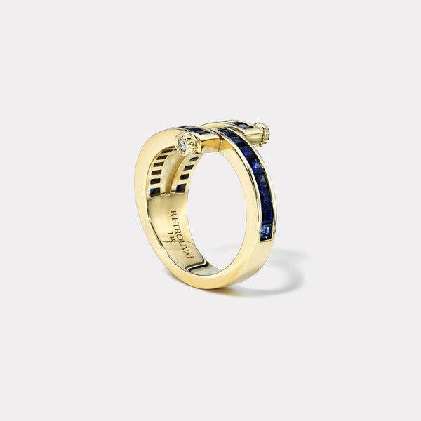 Retrouvai Magna Ring With Carre Cut Blue Sapphires