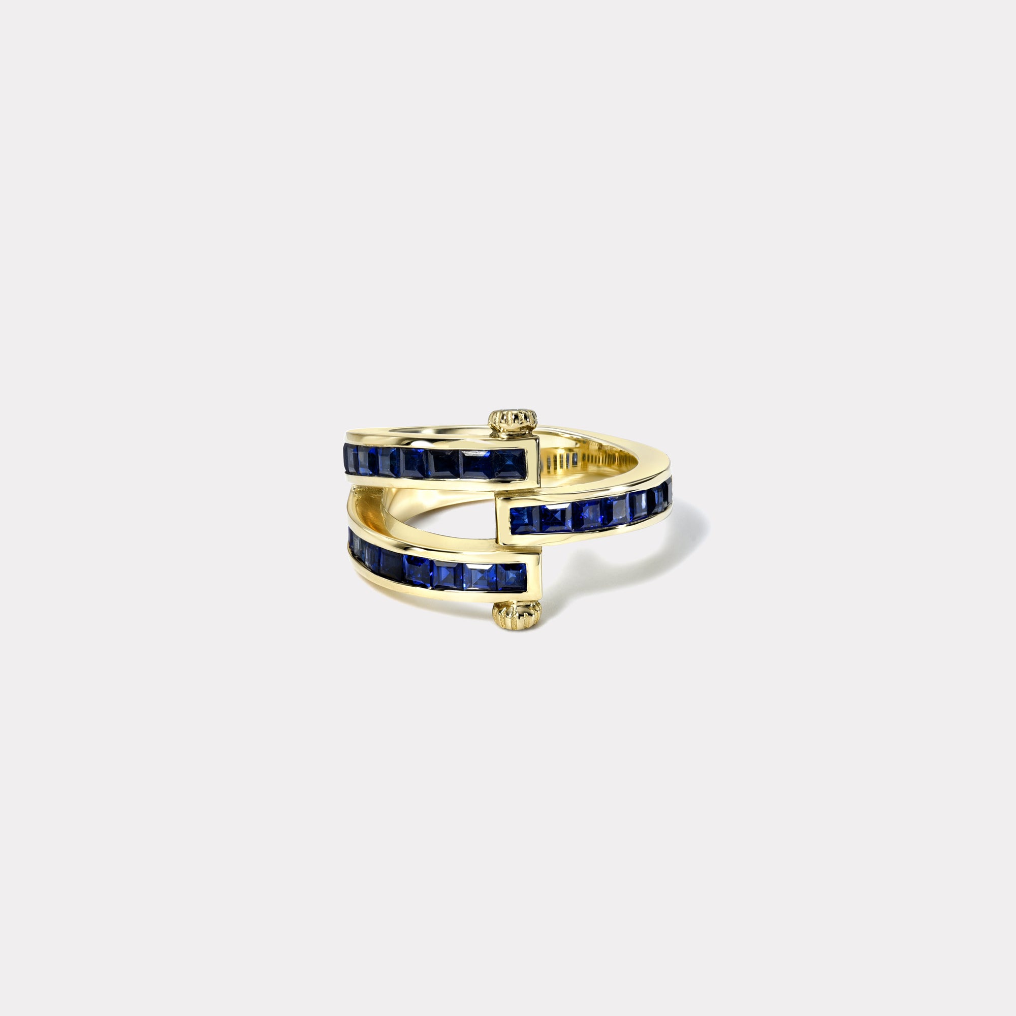 retrouvai Magna Ring with Carre Cut Blue Sapphires