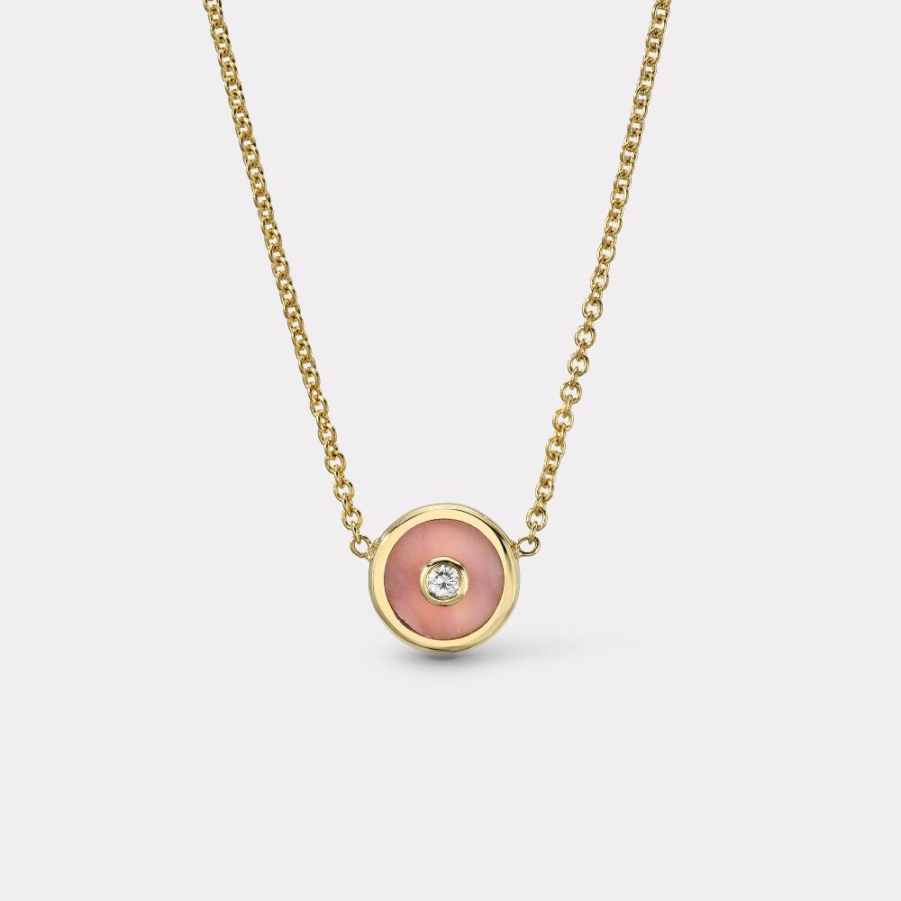 retrouvai Mini Compass Pendant with Pink Opal