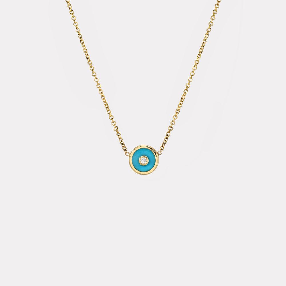 retrouvai Mini Compass Pendant with Turquoise