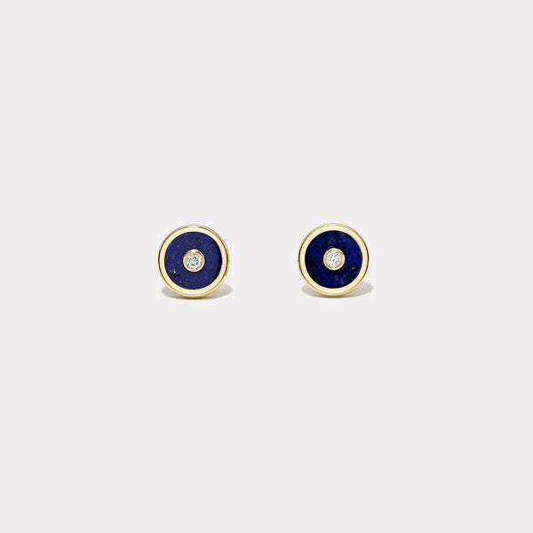 Retrouvai Mini Compass Stud Earrings With Lapis