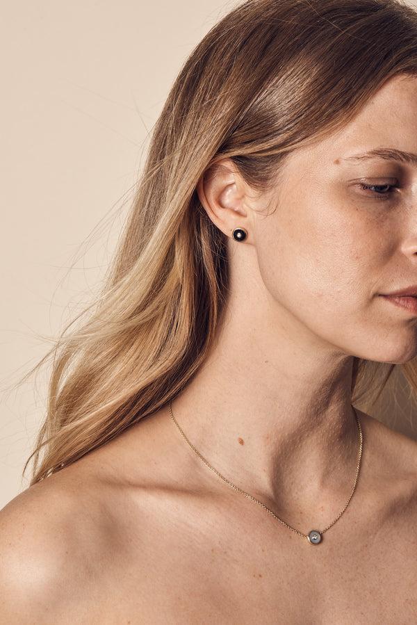 Retrouvai Mini Compass Stud Earrings With Lapis