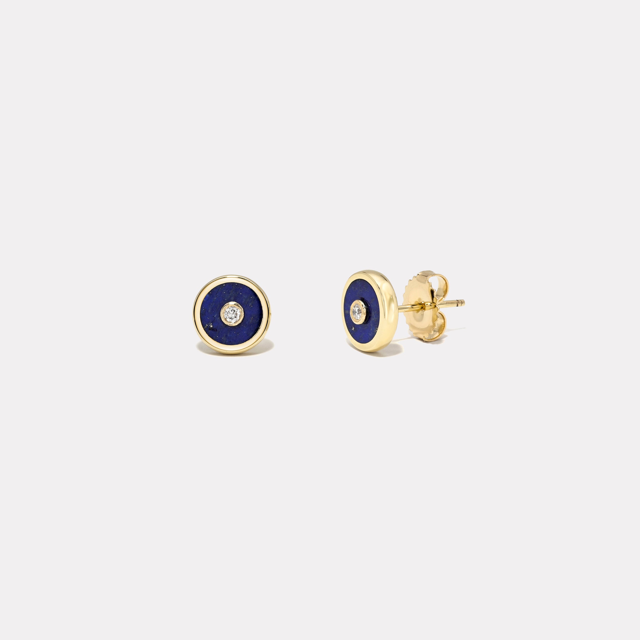 retrouvai Mini Compass Stud Earrings with Lapis