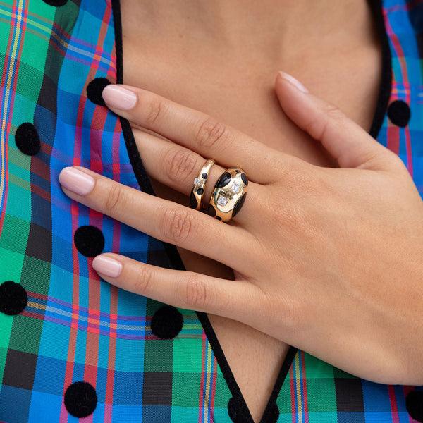 Retrouvai Onyx Petite Polka Dot Bombe Ring