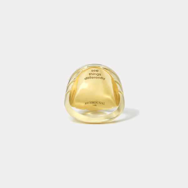 Retrouvai Owl Fantasy Signet Ring With Diamonds