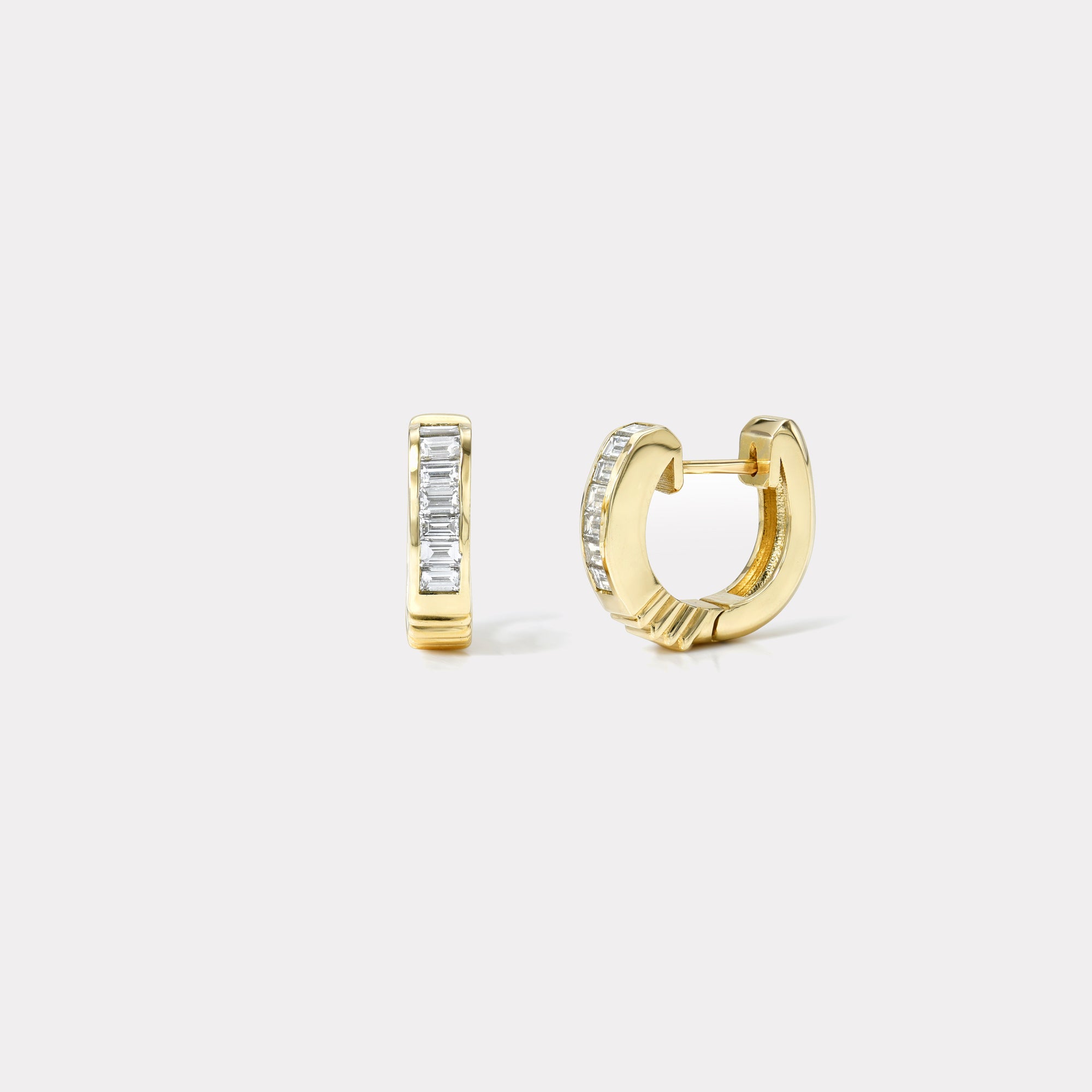 retrouvai Petite Baguette Buckle Huggies - Diamond