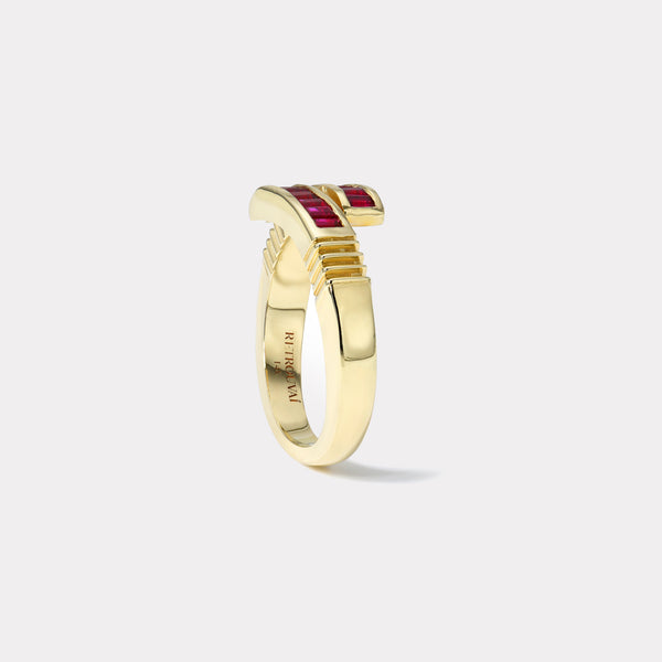 Retrouvai Petite Ruby Baguette Buckle Ring