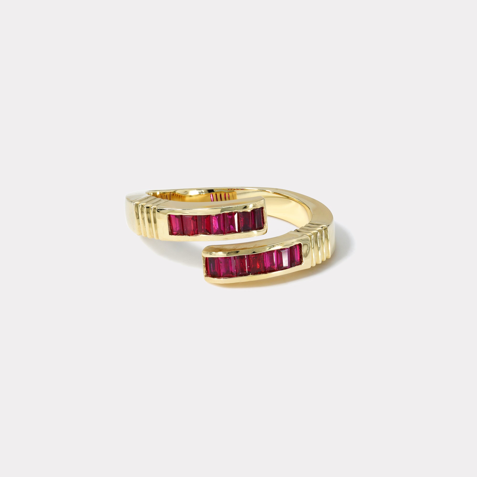 retrouvai Petite Ruby Baguette Buckle Ring