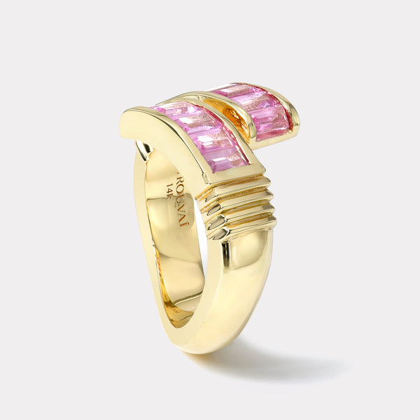 Retrouvai Pink Sapphire Baguette Buckle Ring