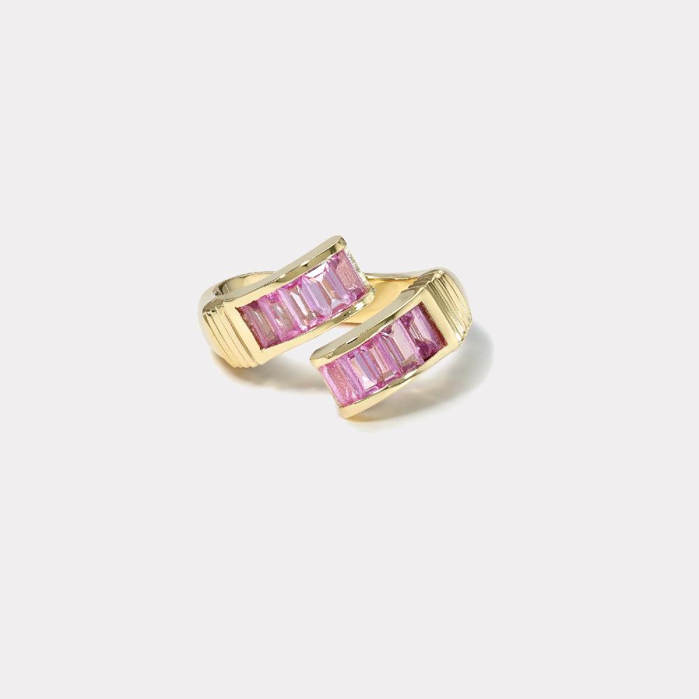 retrouvai Pink Sapphire Baguette Buckle Ring