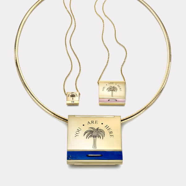 Retrouvai Signature Matchbook Pendant- Pink Opal