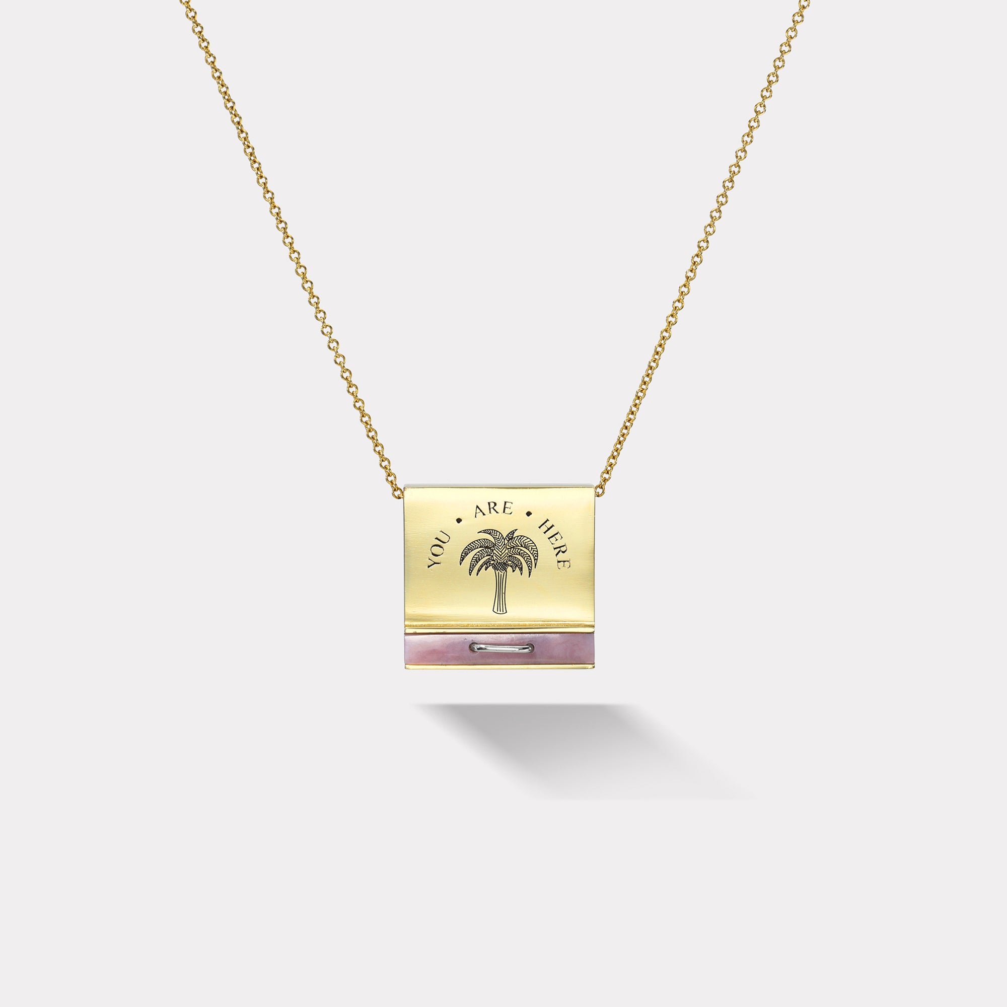 retrouvai Signature Matchbook Pendant- Pink Opal