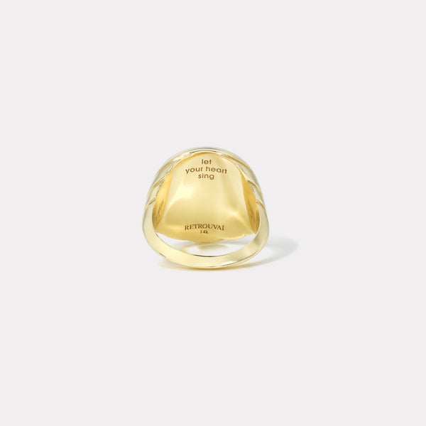 Retrouvai Swan Fantasy Signet Ring With Diamonds