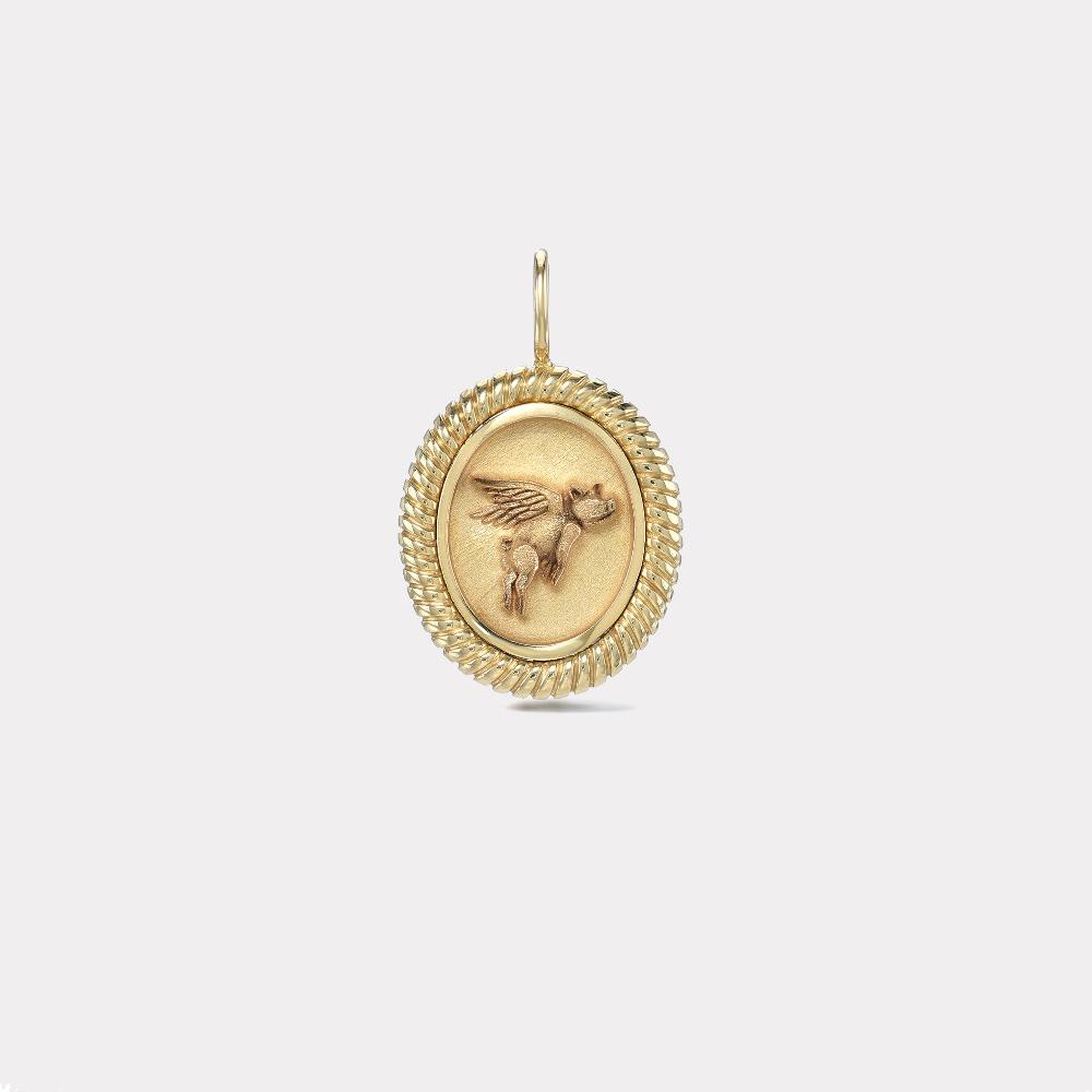 retrouvai Twisted Gold Frame Flying Pig Charm