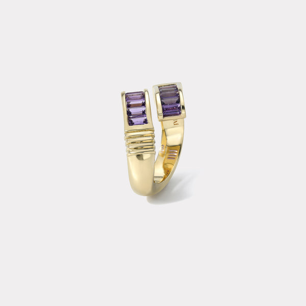 Retrouvai Violet Sapphire Baguette Buckle Ring