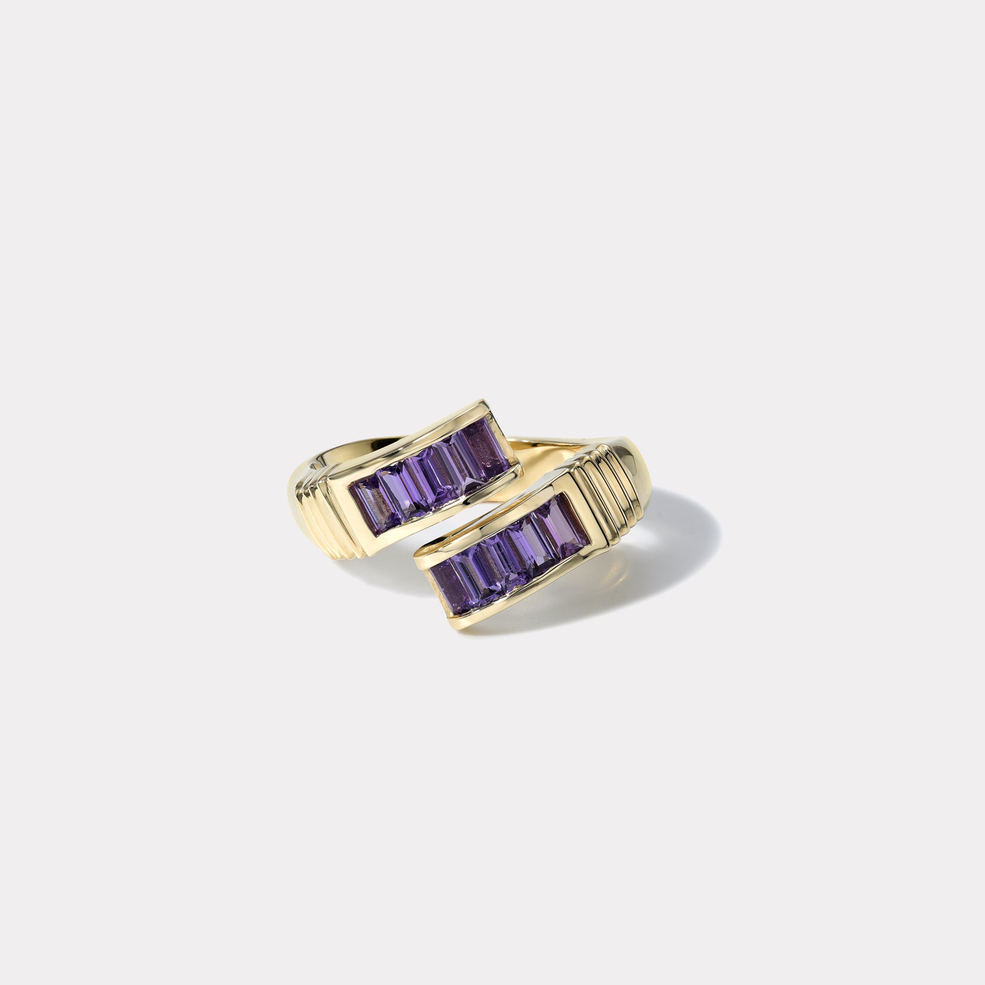 retrouvai Violet Sapphire Baguette Buckle Ring
