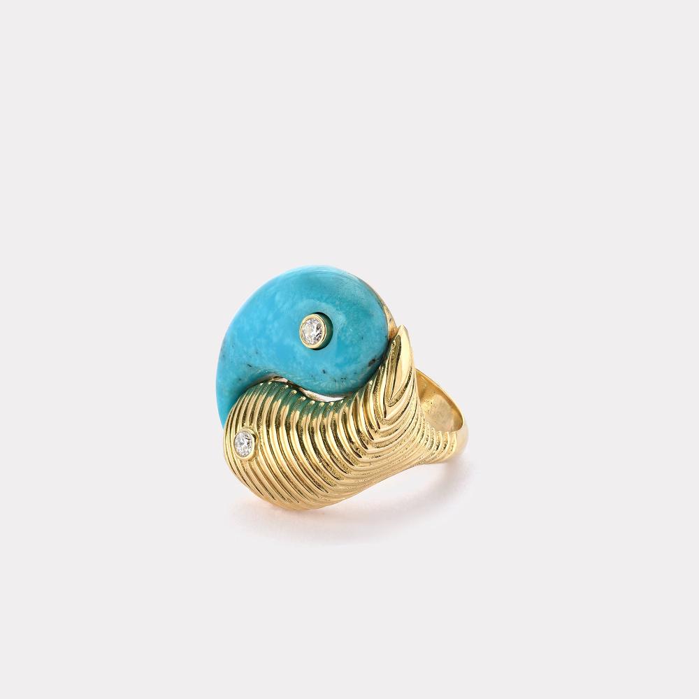 retrouvai Yin Yang Ring - Turquoise