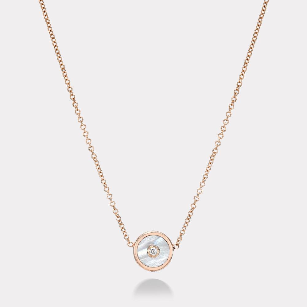 retrouvai Rose Gold Mini Compass Pendant with White Mother of Pearl