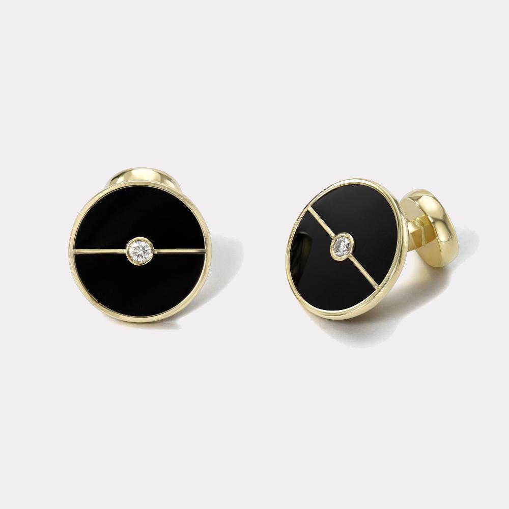 retrouvai Signature Compass Black Onyx and Diamond Cufflinks