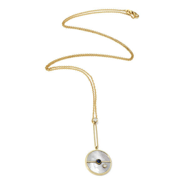 Retrouvai Signature Compass Pendant - Green Turquoise / Lotus Garnet