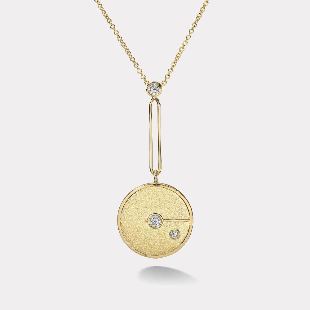 retrouvai Signature Compass Pendant - Sandblast Gold/Diamond